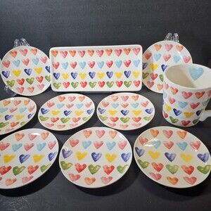 Set of 10 Maxera Hearts Snack Appetizer Serving Set Plates Mugs